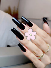 Classic Black Coffin Nails – Long Glossy Press On Nail Set